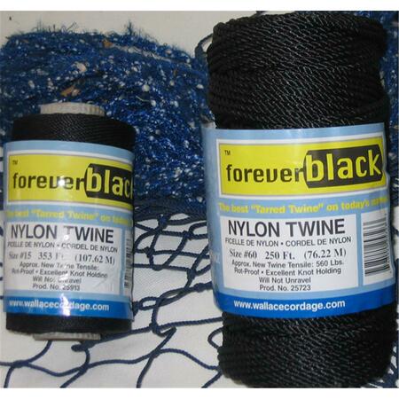 WALLACE CORDAGE Tarred Twisted Nylon Twine 1 lbs tubes in Black - Size 21 T-21